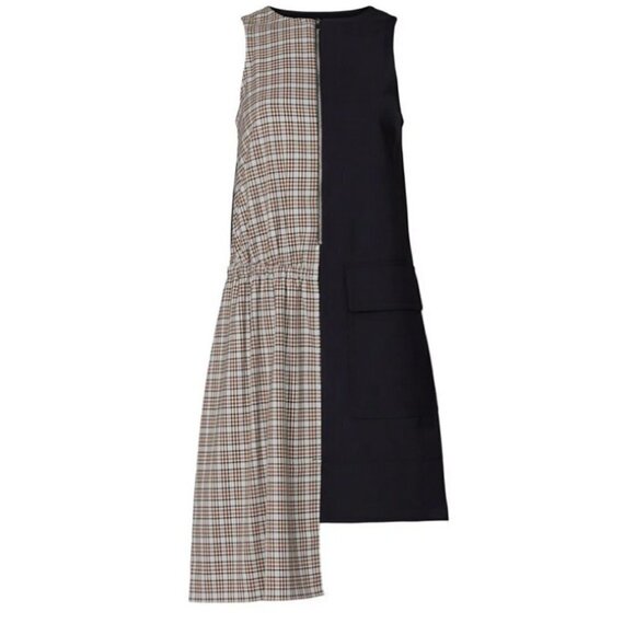 💕TIBI💕 Sana Check Colorblock Sleeveless Midi Dress Recycled Wool Blend Shift 6 - Picture 11 of 16